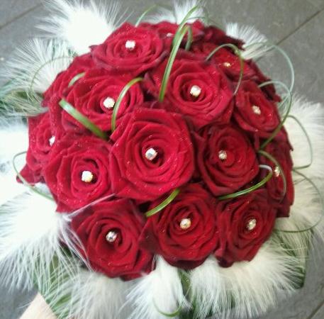 Eileen Jenkins Red Rose And Feather Bridal Bouquet